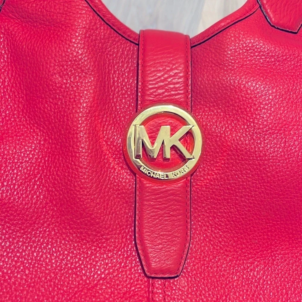Michael Kors Hudson Large Leather Tote Shoulder Bag Satchel Watermelon Gold